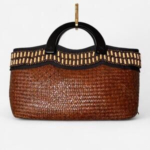 St John's Bay Woven Beaded Raffia Bag